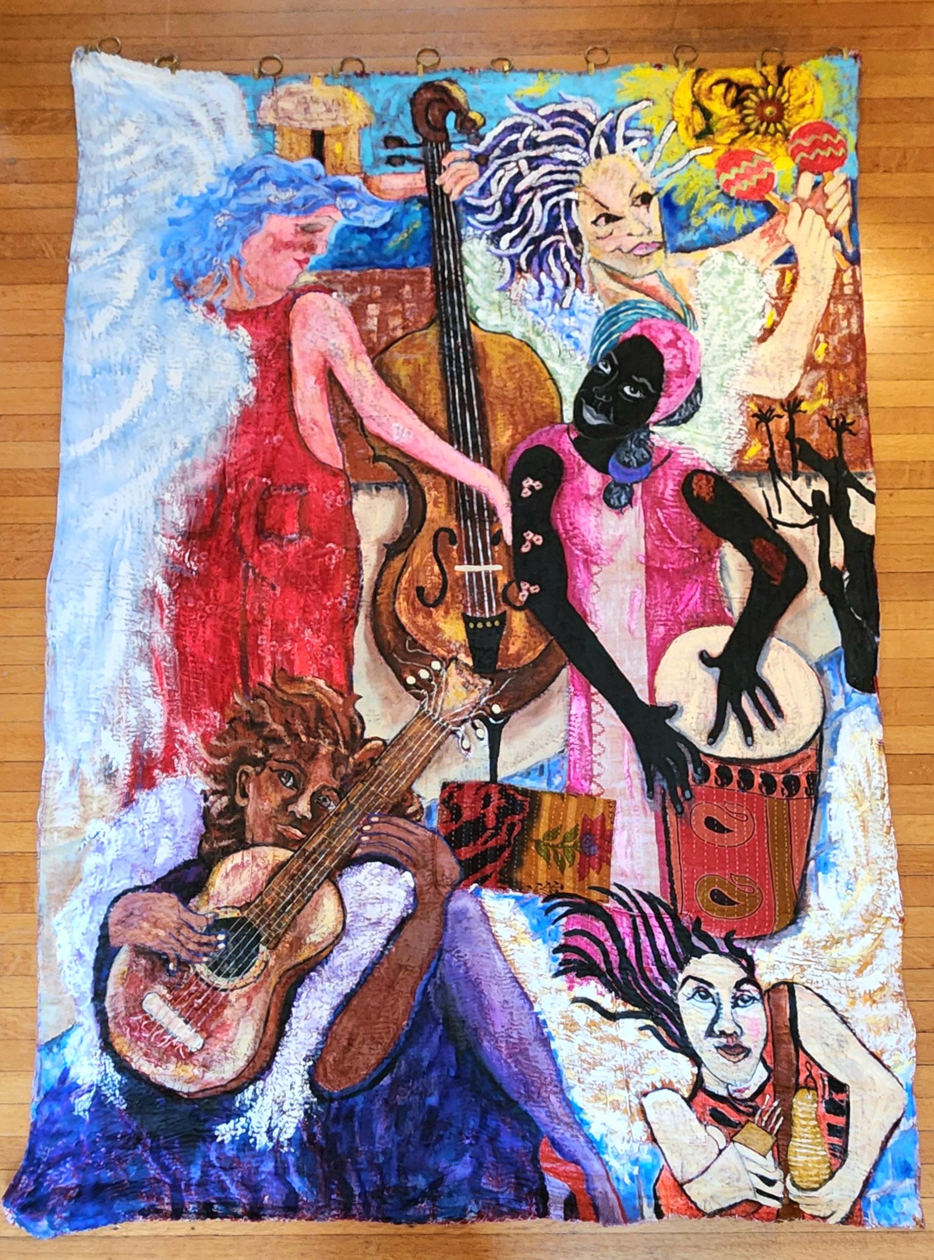 Tessuto dipinto -- Angeli da Porto Rico (After) Caravaggio - Mixed Media Art Contemporaneo di Roxanna Melendez