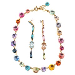 Roxanne Assoulin Technicolour Rainbow Crystal Necklace & Earrings
