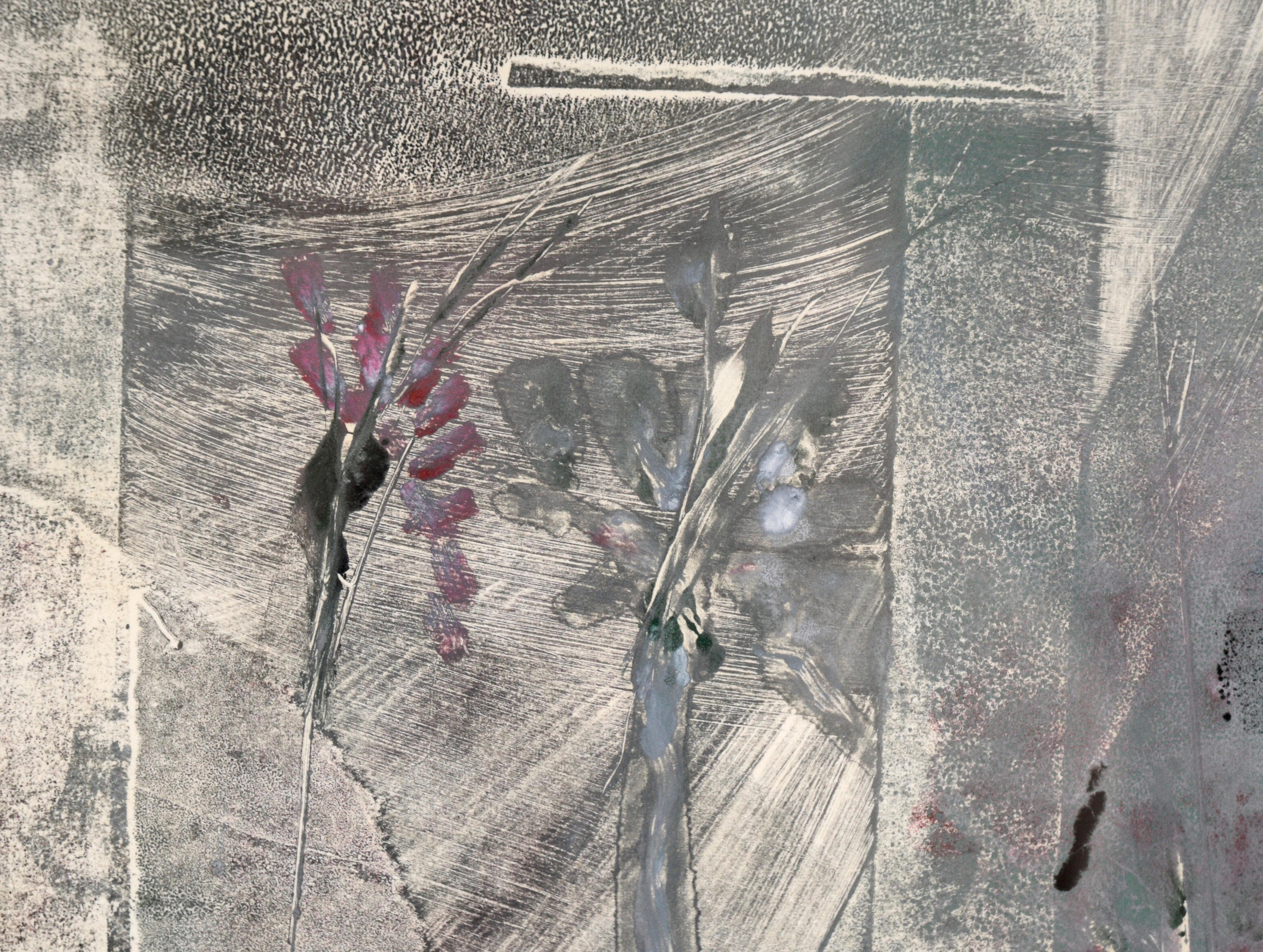 Abstract Botanical Monoprint in Ink on Paper - Beige Abstract Print by Roxanne Lo