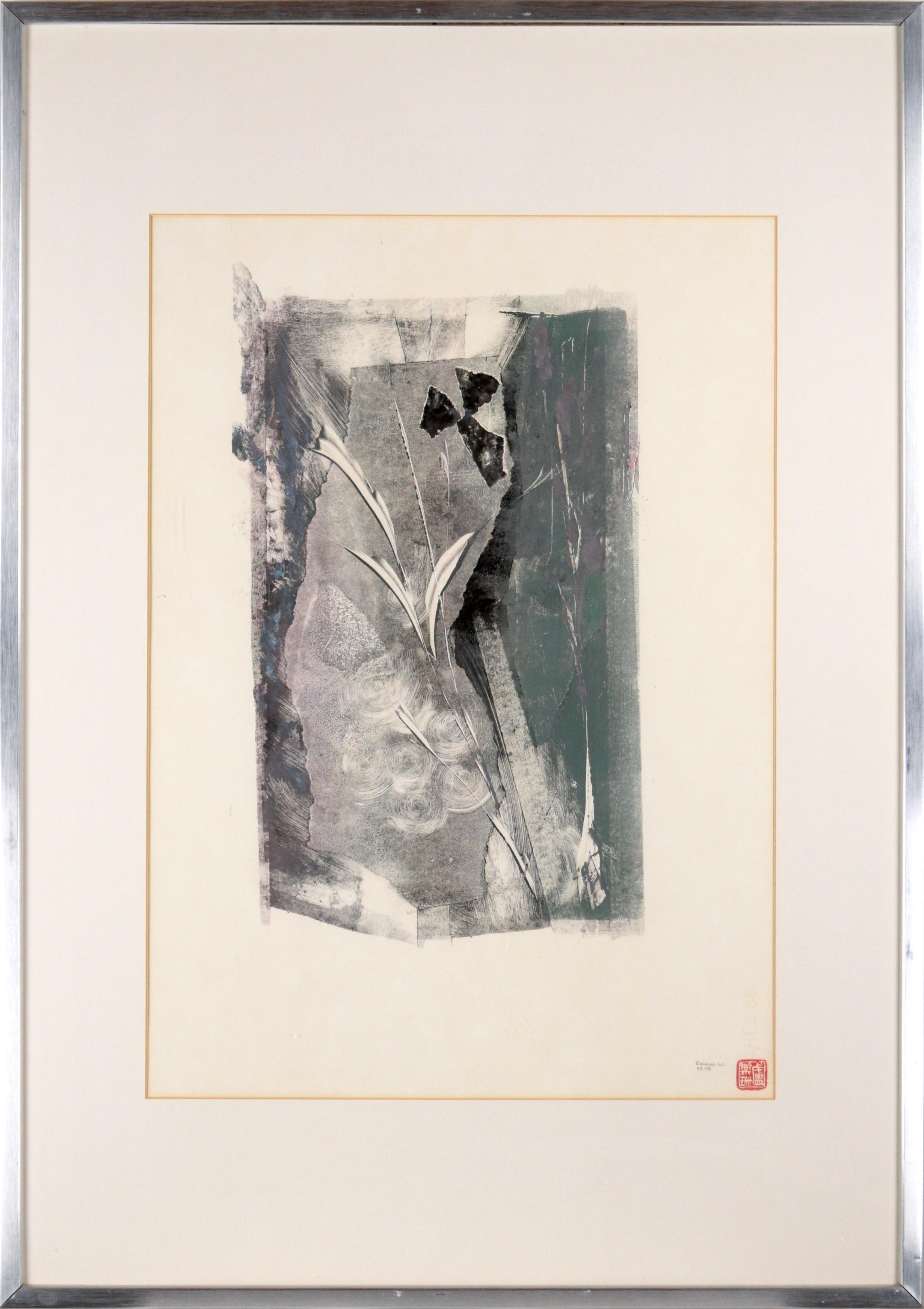Abstract Print di Roxanne Lo - Monoprint botanico astratto in inchiostro su carta