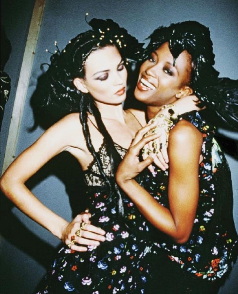 Roxanne Lowit Black and White Photograph - Kate and Naomi Backstage - the two supermodels, in glitter dresses