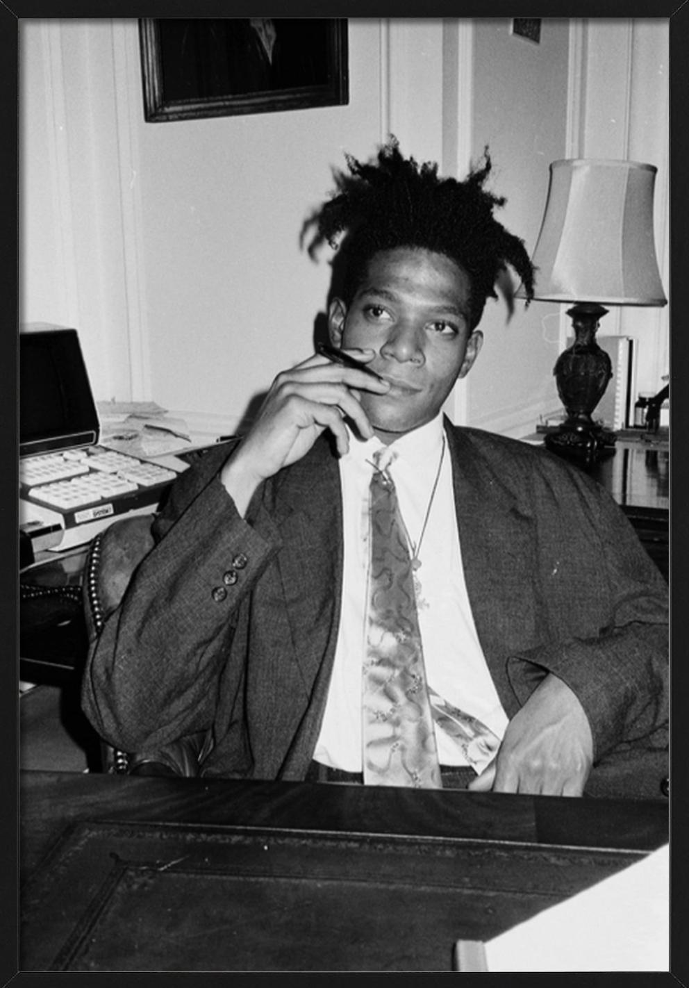 Jean-Michel Basquiat II - portrait in a suit, fine art photography, 1985 - Black Black and White Photograph by Roxanne Lowit