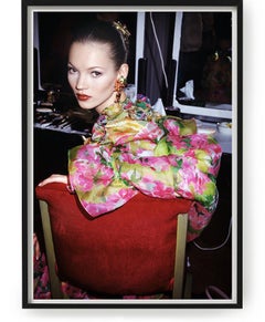 Kate Moss Backstage at YSL, Paris, 1993 - the supermodel colorful at a show