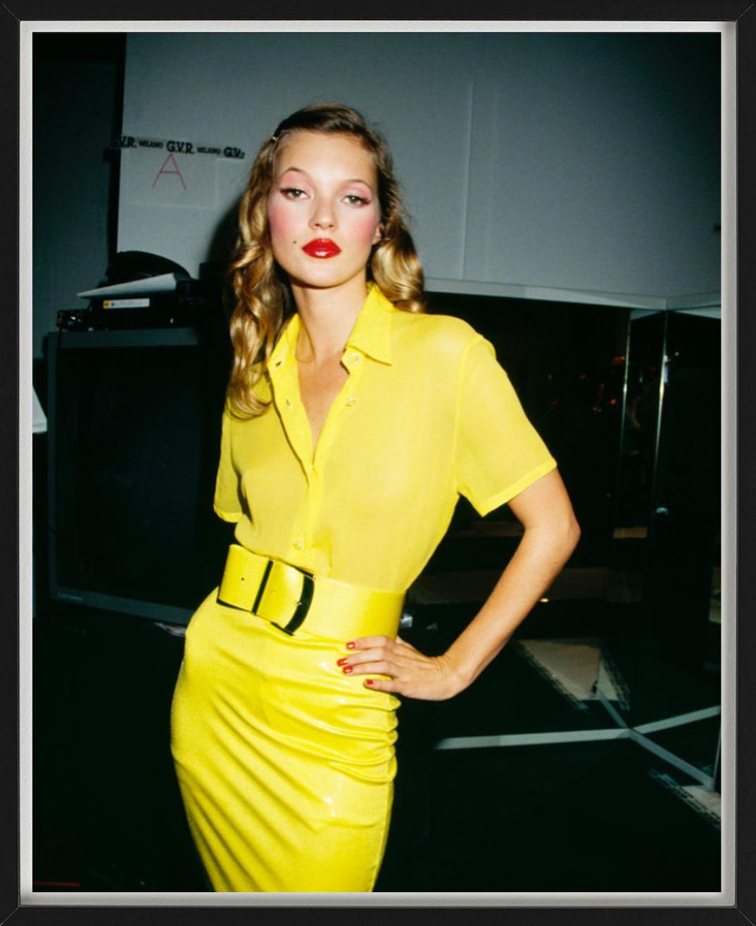Kate Moss, in a Yellow dress looking at the Camera, Fine Art Photography For Sale 2