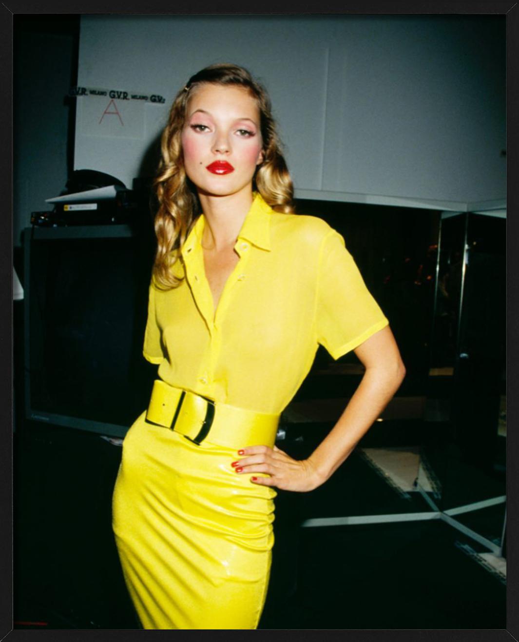 Kate Moss, in a Yellow dress looking at the Camera, Fine Art Photography For Sale 3