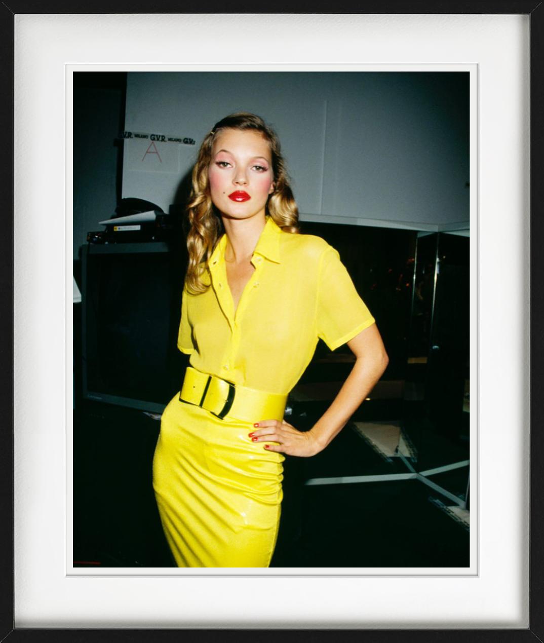 Kate Moss, in a Yellow dress looking at the Camera, Fine Art Photography For Sale 5