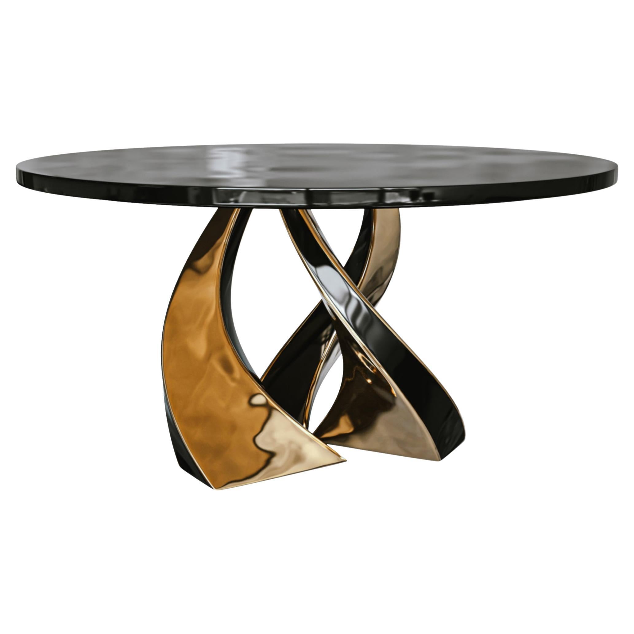 Tavolo rotondo "Roxelan" con acciaio inossidabile e bronzo, fatto a mano, Istanbul