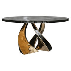 Tavolo rotondo "Roxelan" con acciaio inossidabile e bronzo, fatto a mano, Istanbul