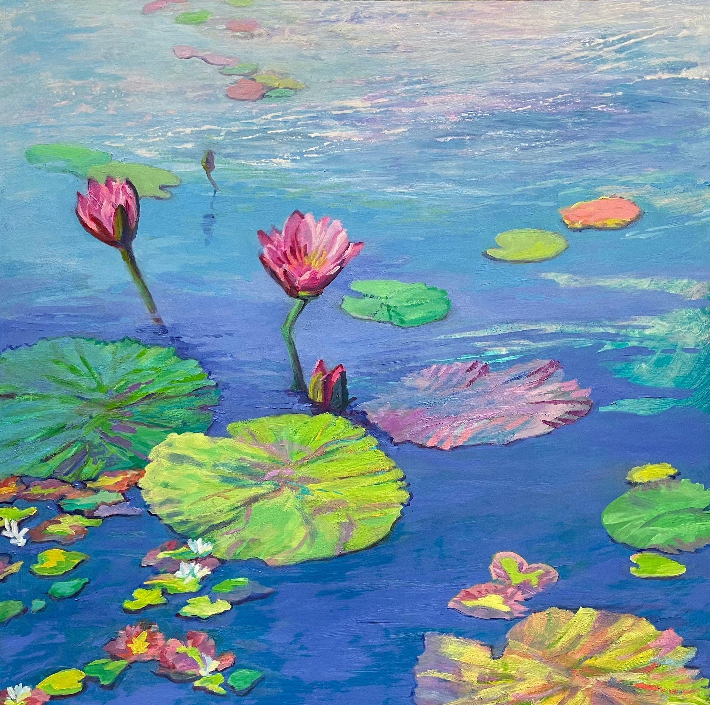 I have often painted in the wetlands of south Florida. This is a studio painting inspired by a visit to the Naples Florida Botanical Gardens" lily ponds. :: Painting :: Contemporary :: This piece comes with an official certificate of authenticity