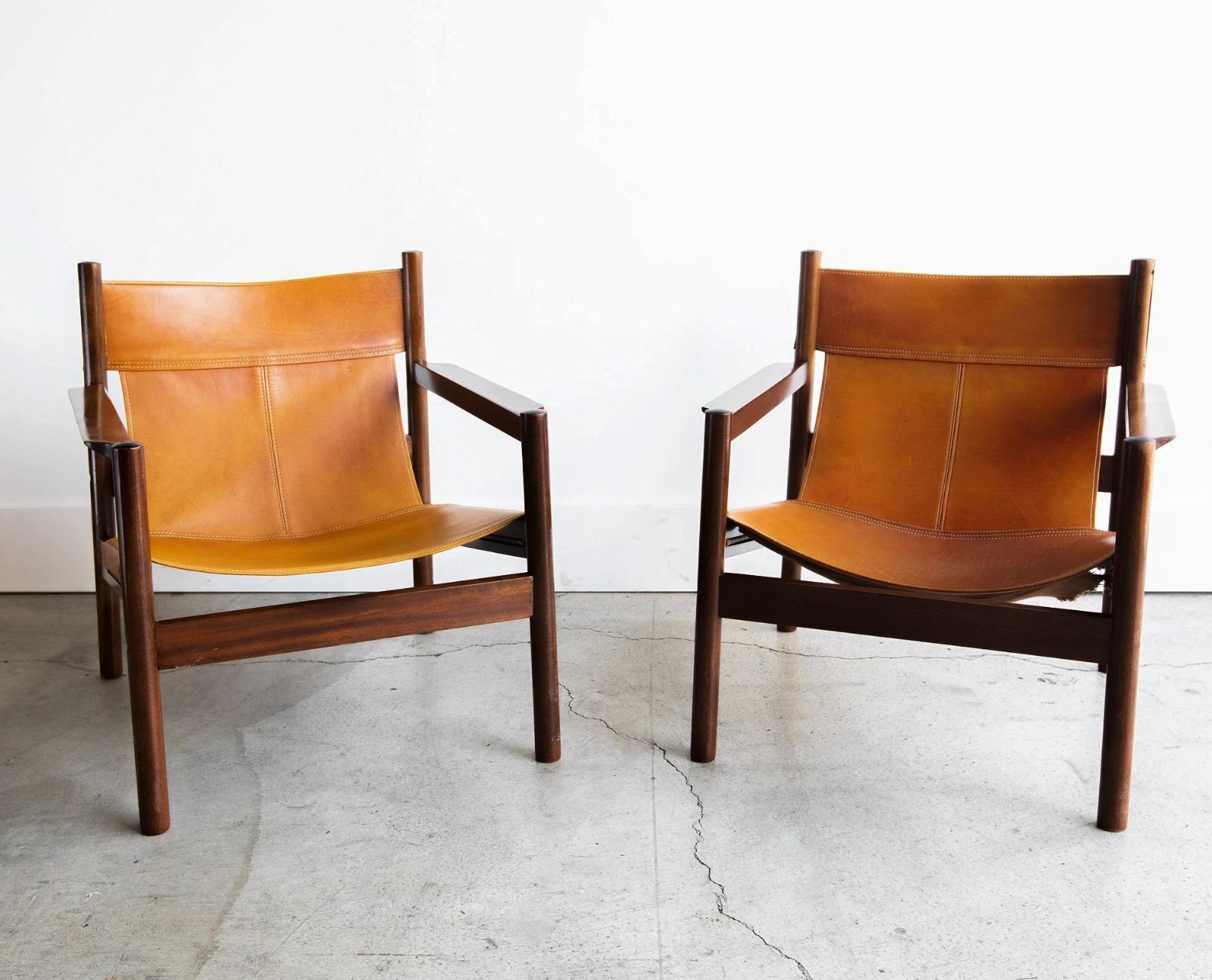Roxinho Vintage-Safari-Sessel aus Leder und Holz von MCM Michel Arnoult, 1960er Jahre (Moderne der Mitte des Jahrhunderts) im Angebot