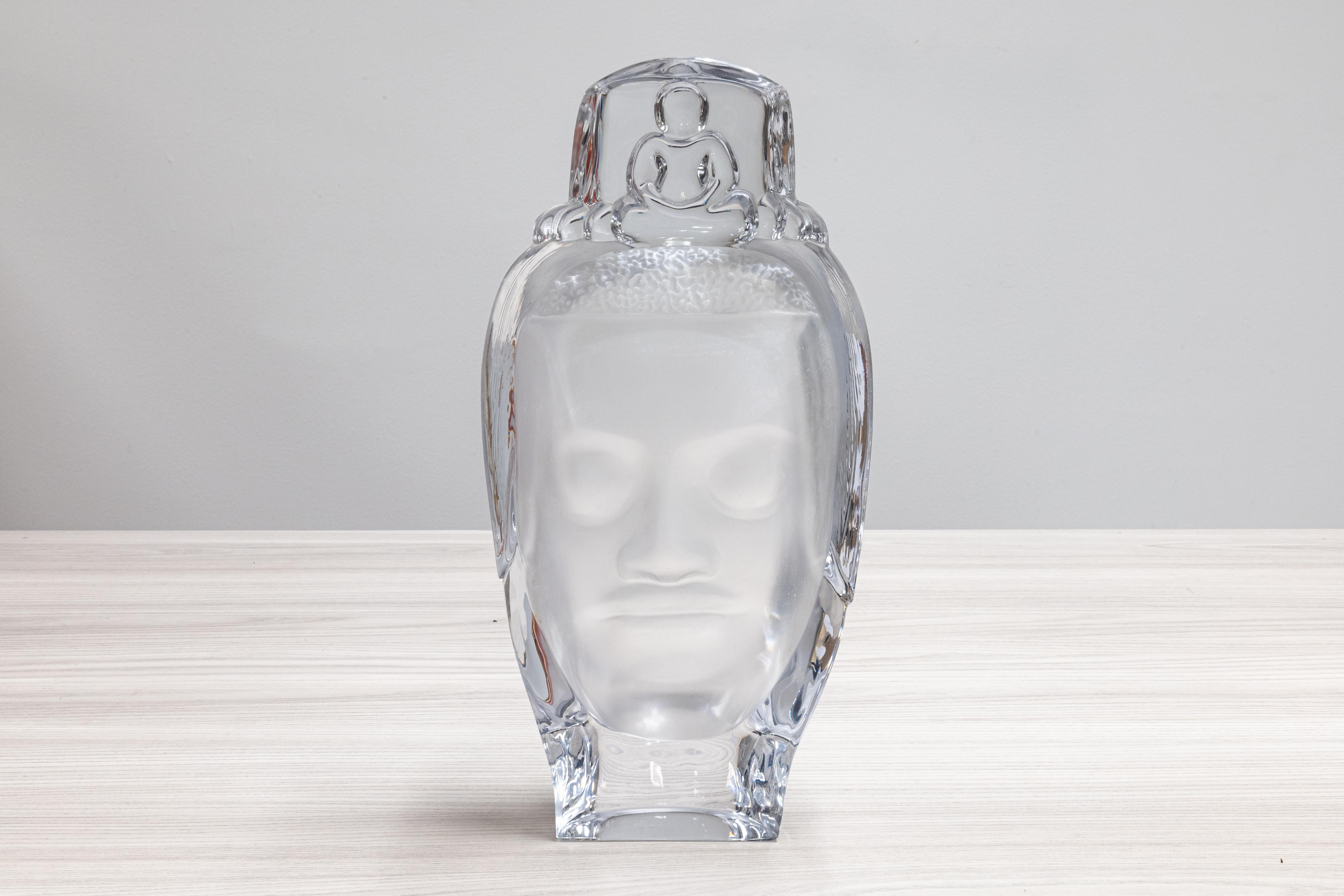 Français Roy Adzak for Daum Buddha Signed Contemporary French Crystal Figural Bust Statu en vente