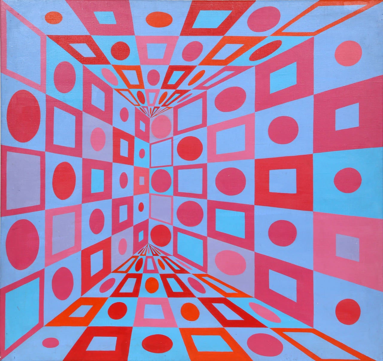 Variazioni rosso-blu, OP Art Painting di Roy Ahlgren