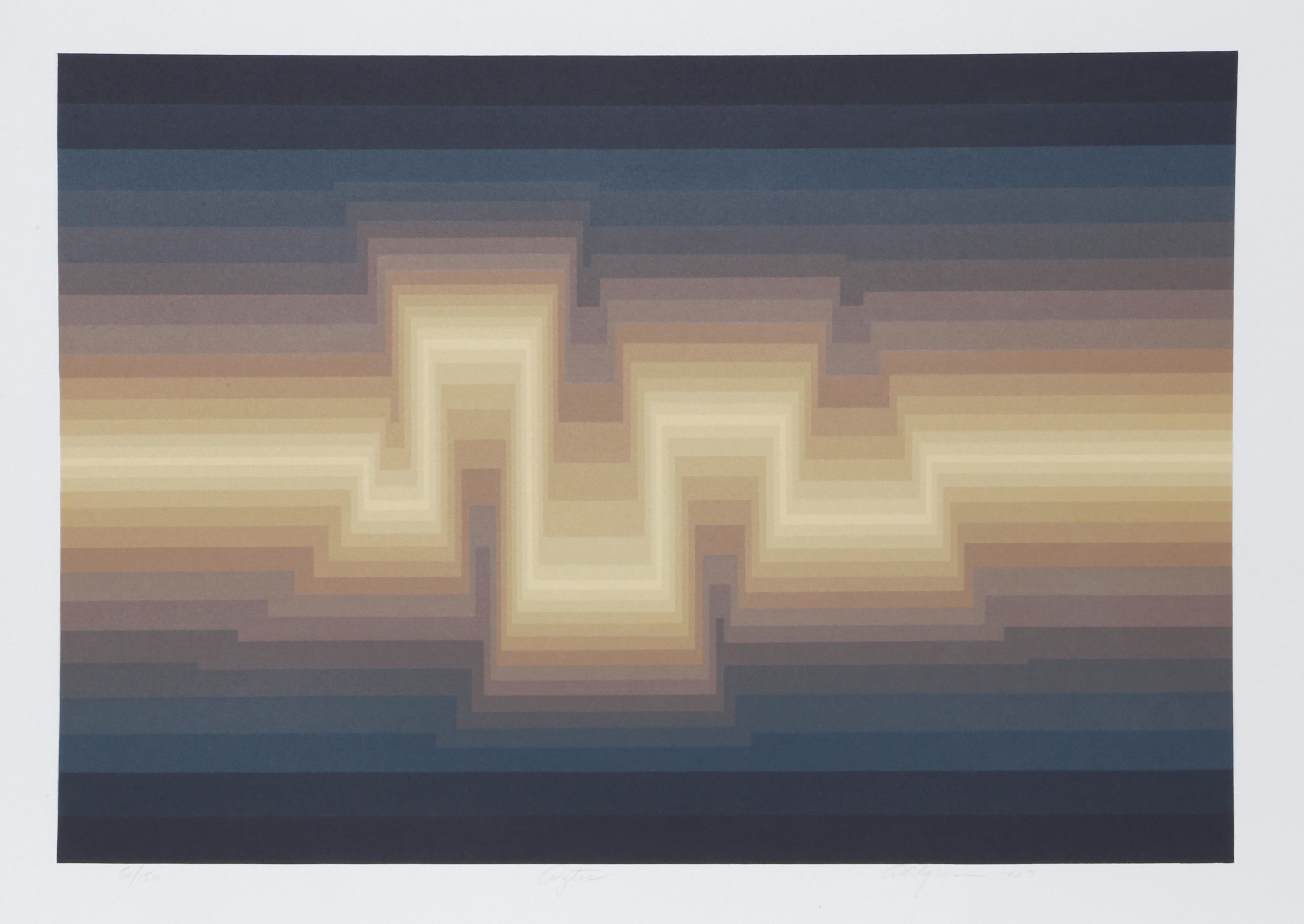 Aztec, Op Art Geometric Abstract Screenprint by Roy Ahlgren