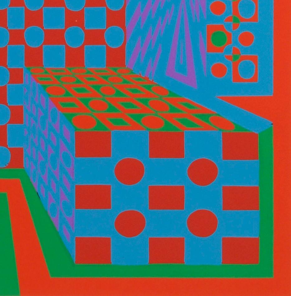 Wüsten-Icon II
Siebdruck, ca. 1968
Signiert, betitelt und nummeriert mit Bleistift (siehe Fotos)
Ausgabe 100 (17/100)
Gedruckt von der Künstlerin
Dieses Bild ist die aufwändigste von drei Farbvarianten des Bildes
Ein Meisterwerk der Op Art, mit