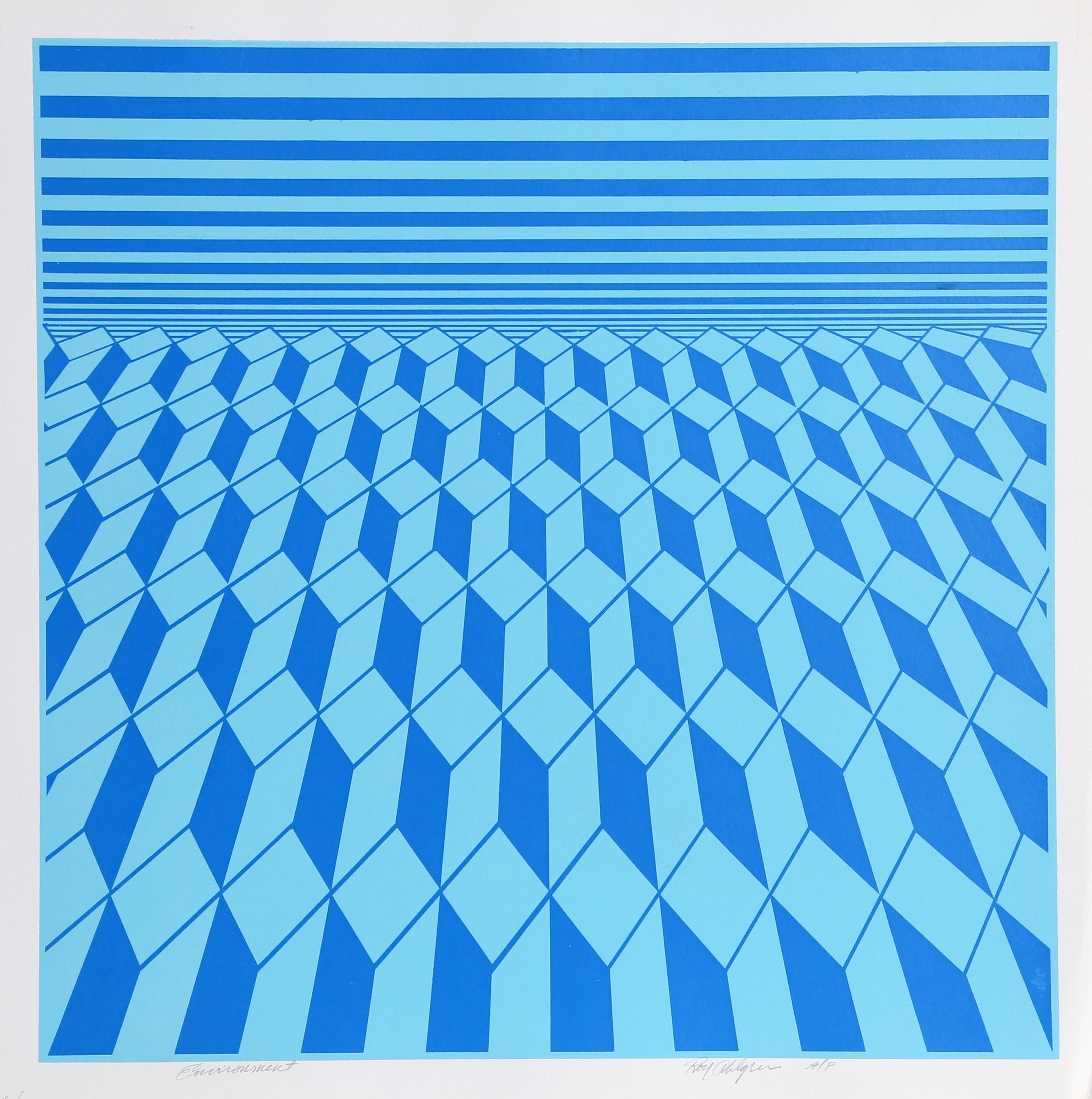 Environment (Blue), OP Art Serigraph by Roy Ahlgren