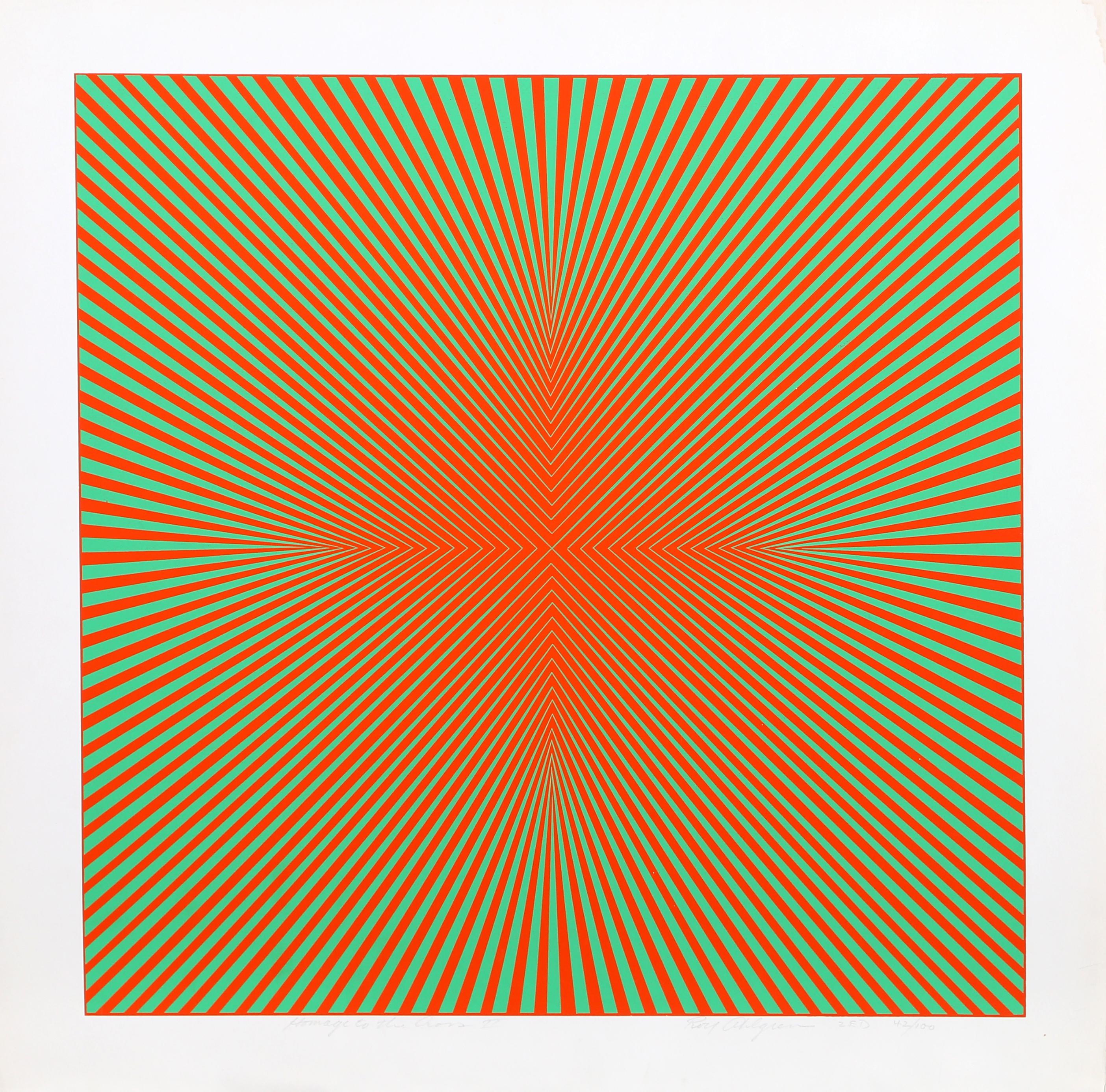 Homage to the Cross II, Op Art, sérigraphie géométrique abstraite de Roy Ahlgren