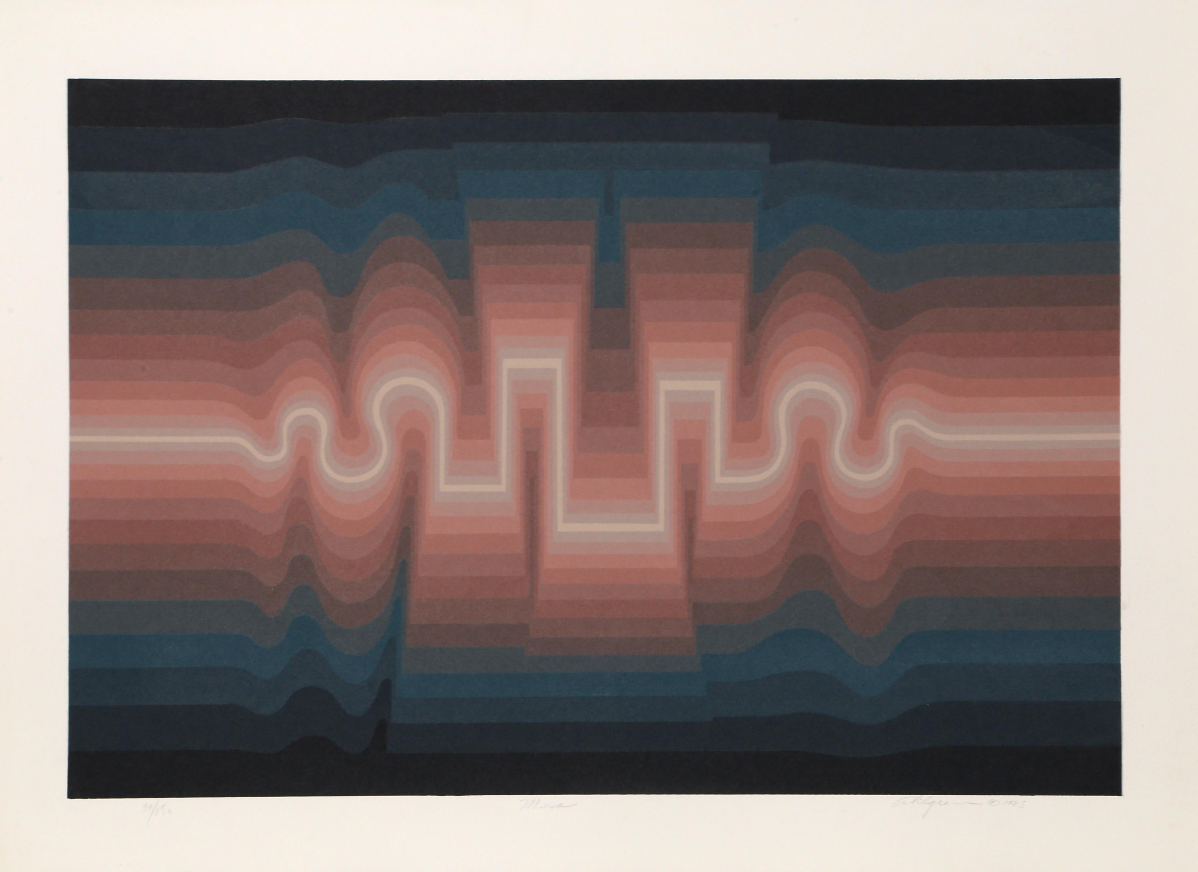 Artista: Roy Ahlgren, americano (1927 - 2011)
Titolo: Mesa
Anno: 1986
Medio: Serigrafia, firmata e numerata a matita
Edizione: 150
Dimensioni dell'immagine: 18 x 26 pollici
Dimensioni: 22 x 30 pollici (55,88 x 76,2 cm)