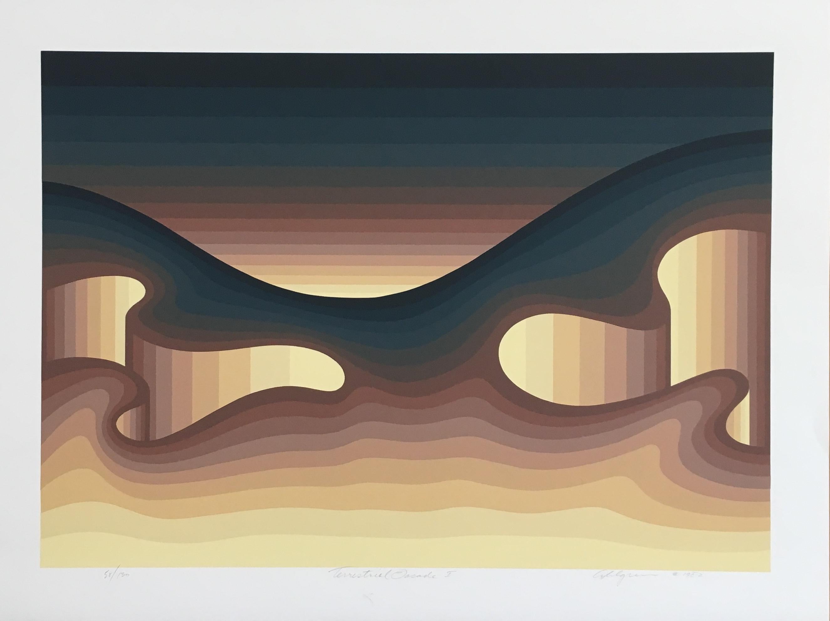 Roy Ahlgren
Terrestrial Facade I, 1982
Serigraph 
Signed, title and edition in pencil in lower margin
Edition 58/130
Sheet: 22 1/4in H x 29 3/4in L (unframed)