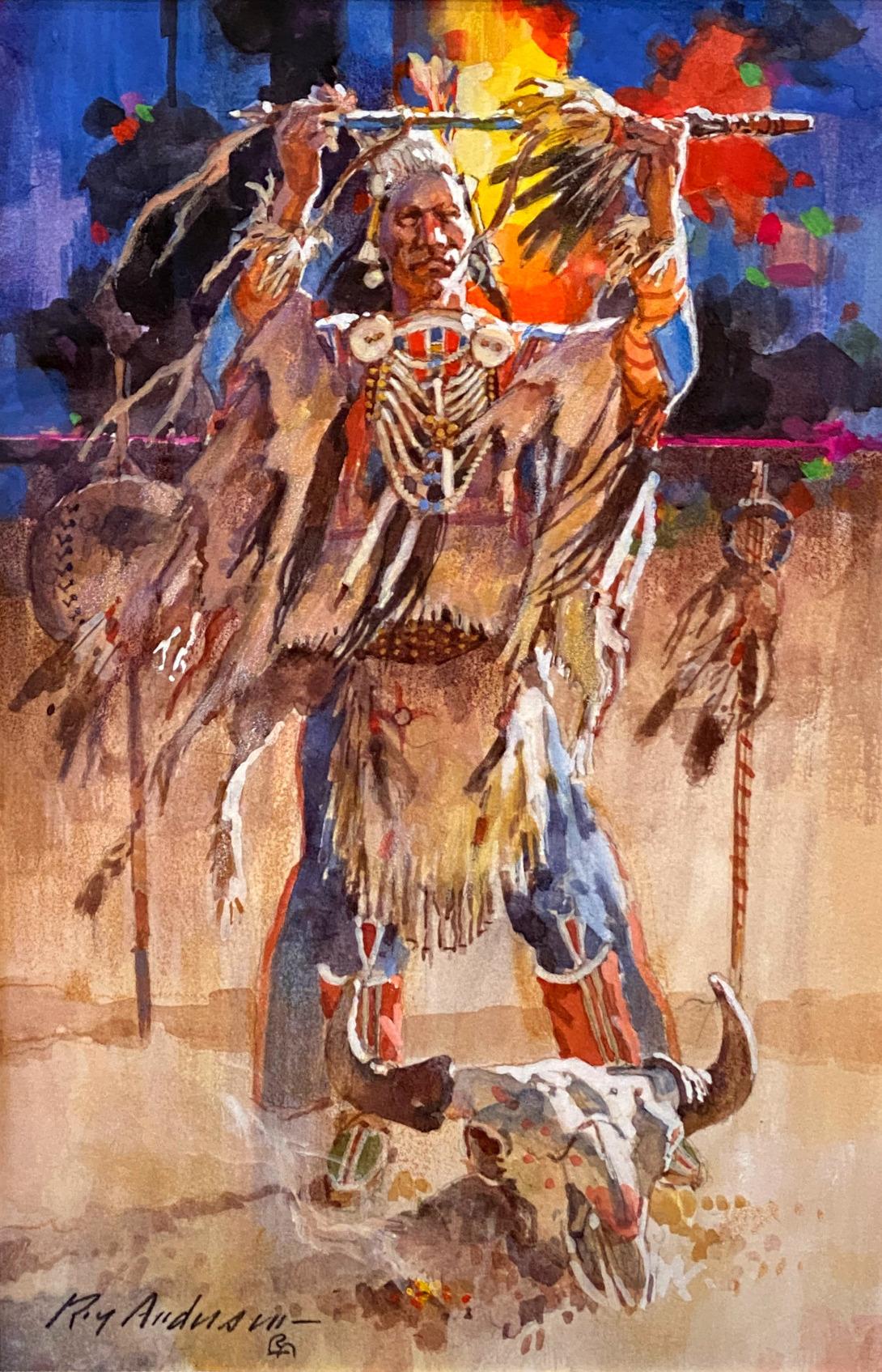 Roy Andersen Figurative Painting - "Warrior"  NATIVE AMERICAN INDIAN AWESOME