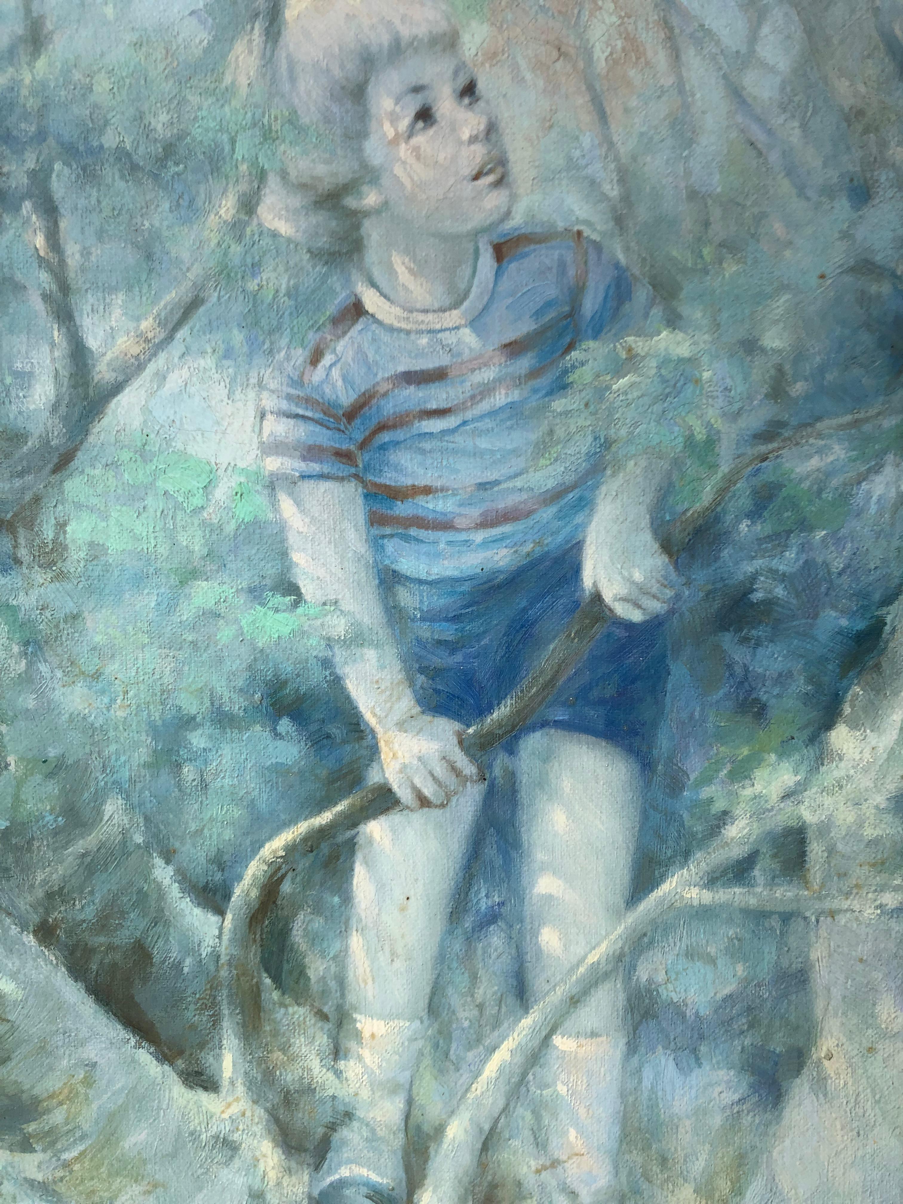 Boy Climbing Tree, Ölgemälde im Angebot 2