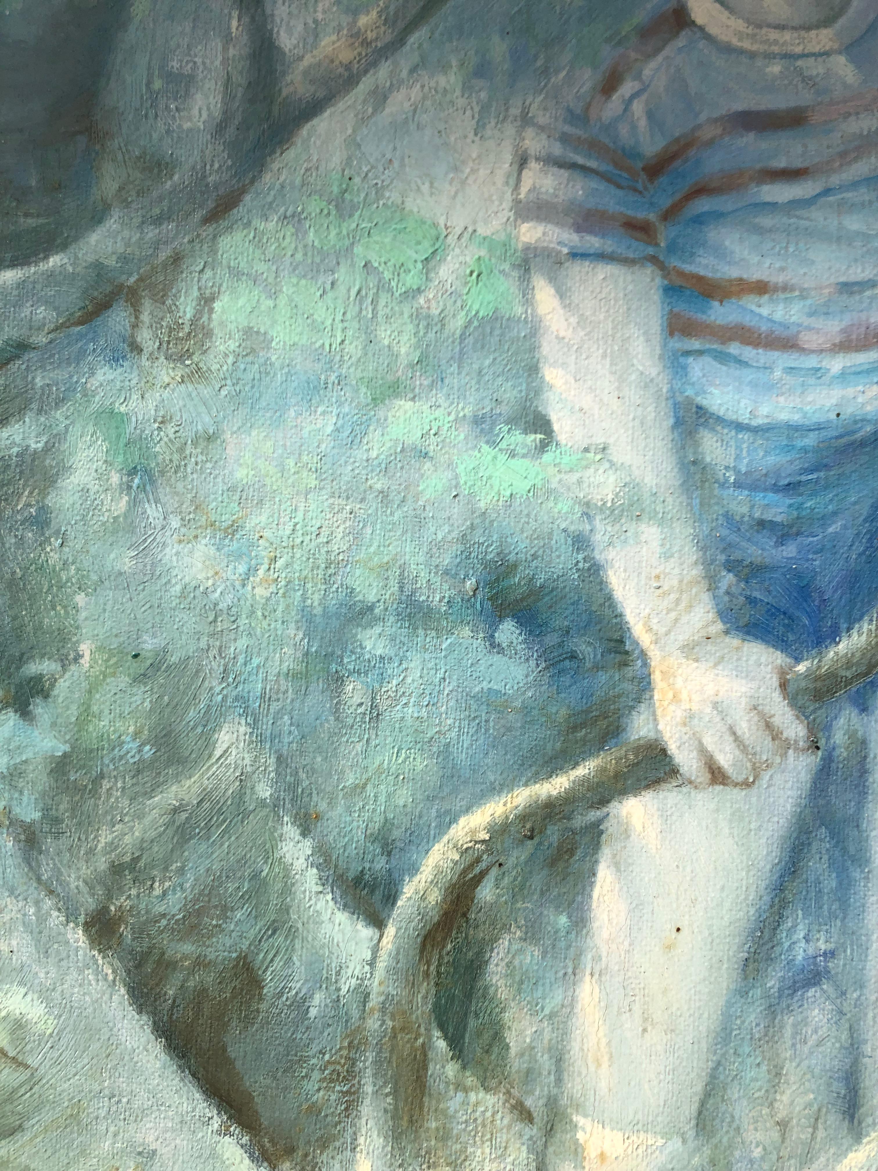 Boy Climbing Tree, Ölgemälde im Angebot 3