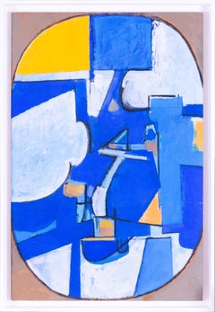 British 20th Century abstract painting in yellow and blue