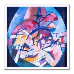 British square abstract oil painting 'Abstracted landscape' by Roy Bizley