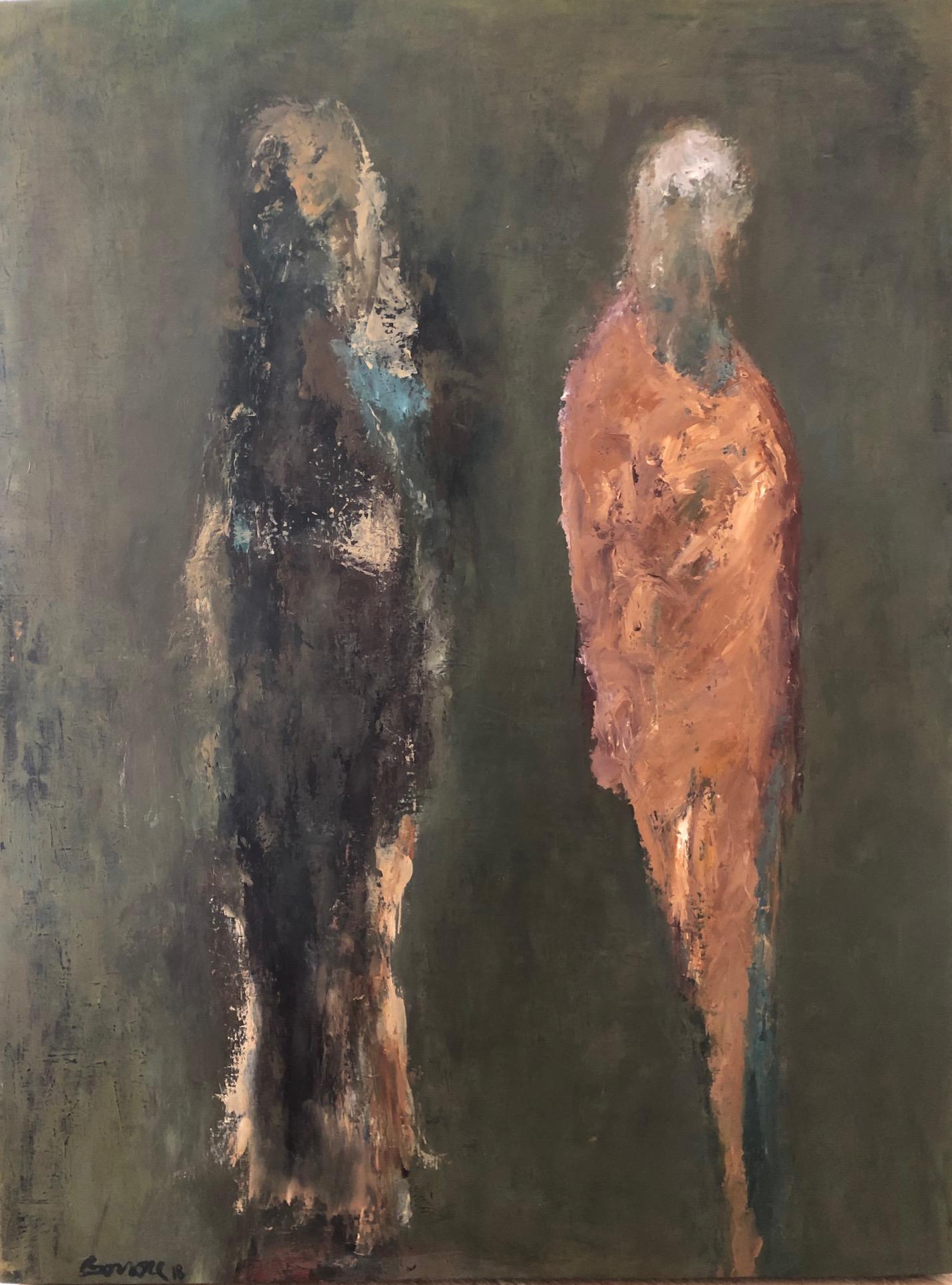 Roy Borrone Abstract Painting - Figures: deux / oil and alkyd on linen over wood panel. 
