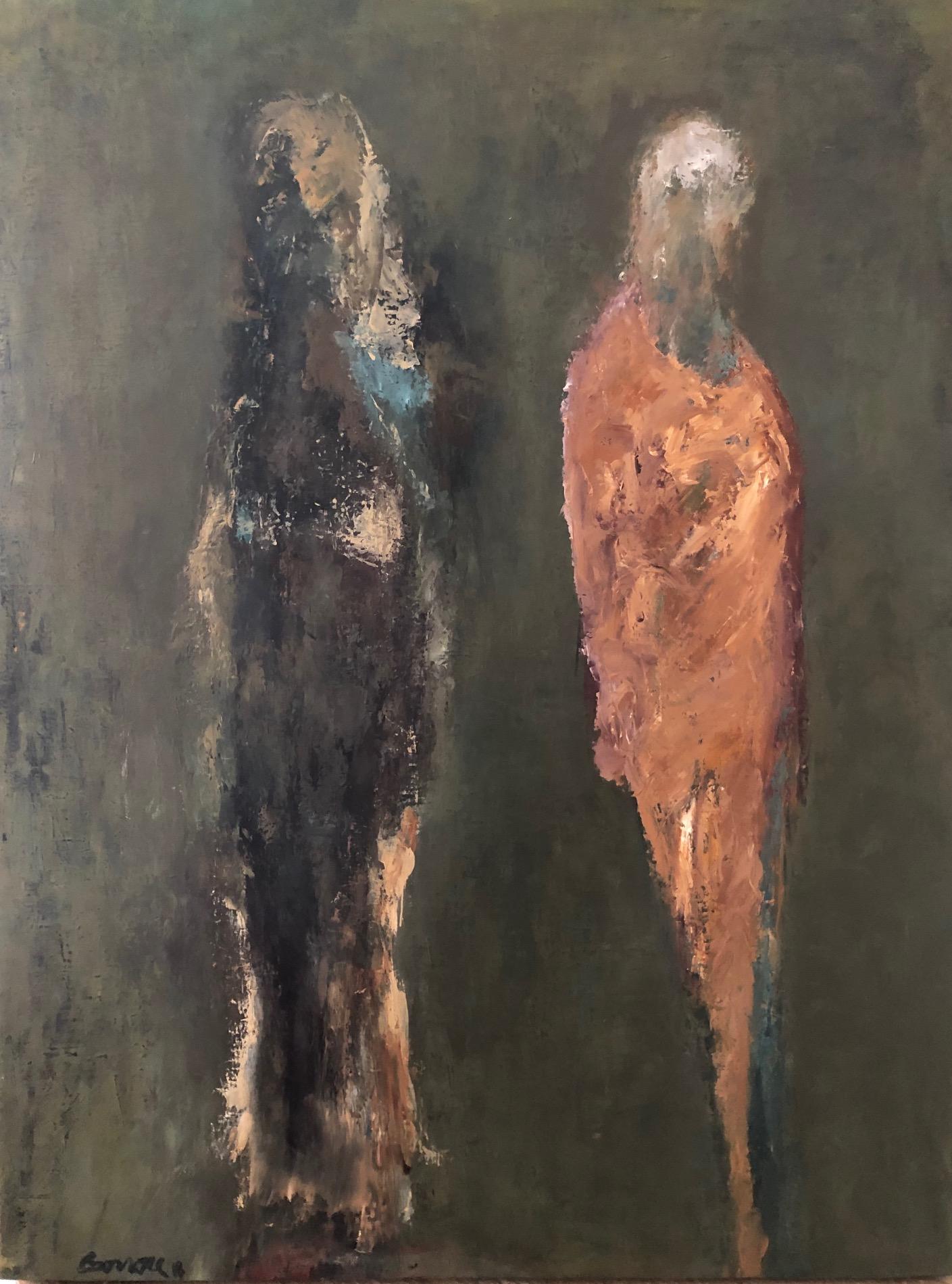 Figures: deux / oil and alkyd on linen over wood panel.  - Contemporary Painting by Roy Borrone