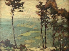 "European Landscape" Roy Brown, Impressionist Mountains with Trees