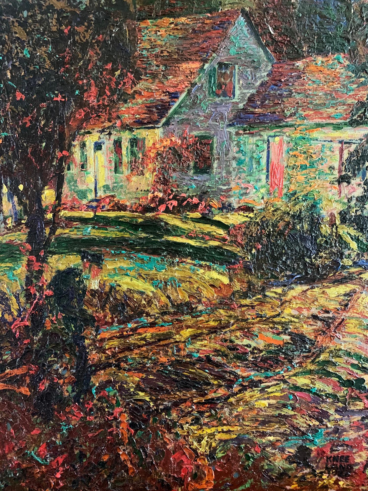 Roy C. Kneeland Landscape Painting - Figure and House, American Impressionist Autumn Landscape, Signed and Dated