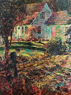 Figure and House, American Impressionist Autumn Landscape, Signed and Dated