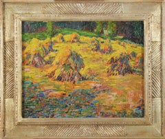 Haystacks, Pennsylvania Impressionist Autumn Landscape, Signed and Framed