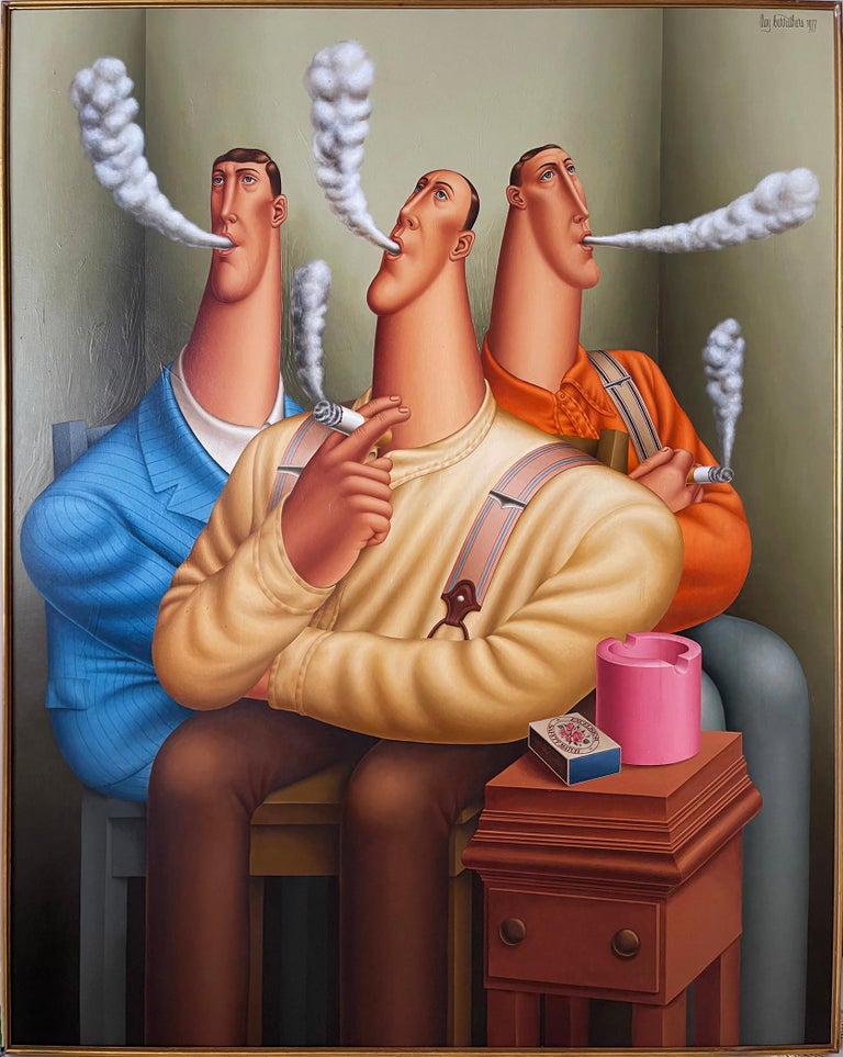 Three Smokers, Roy Carruthers - Painting by Roy Carruthers