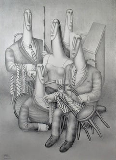 "People Gathering" Large original lithograph