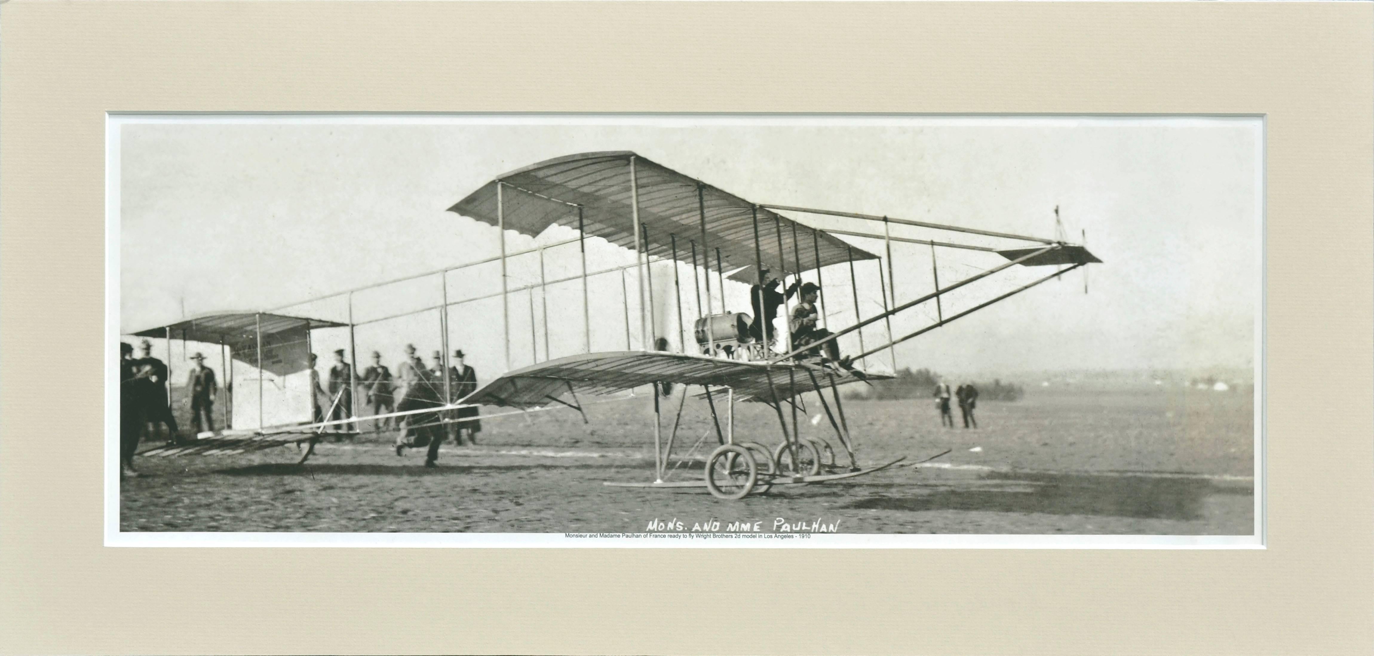 Roy Christian Black and White Photograph - Monsieur - Madame Paulhan Fly a Farman Airship 1910 Los Angeles Int. Air Show 