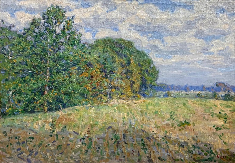Roy Cleveland Nuse Landscape Painting - Meadow in Spring, Pennsylvania Impressionist Landscape, Oil on Canvas, 1913