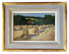 Roy Connelly, contemporary British artist, Landscape with wheat stooks