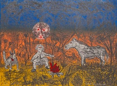 Camping with Dog and Horse, Signed Lithograph by Roy De Forest
