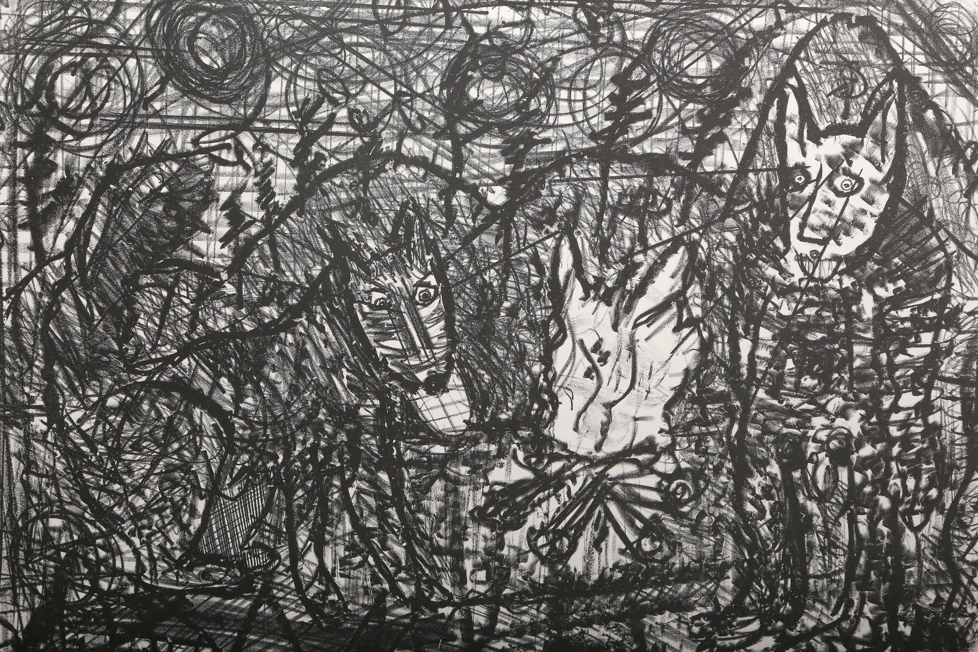 Dogs at Campfire, Surrealist Lithograph by Roy De Forest For Sale 1