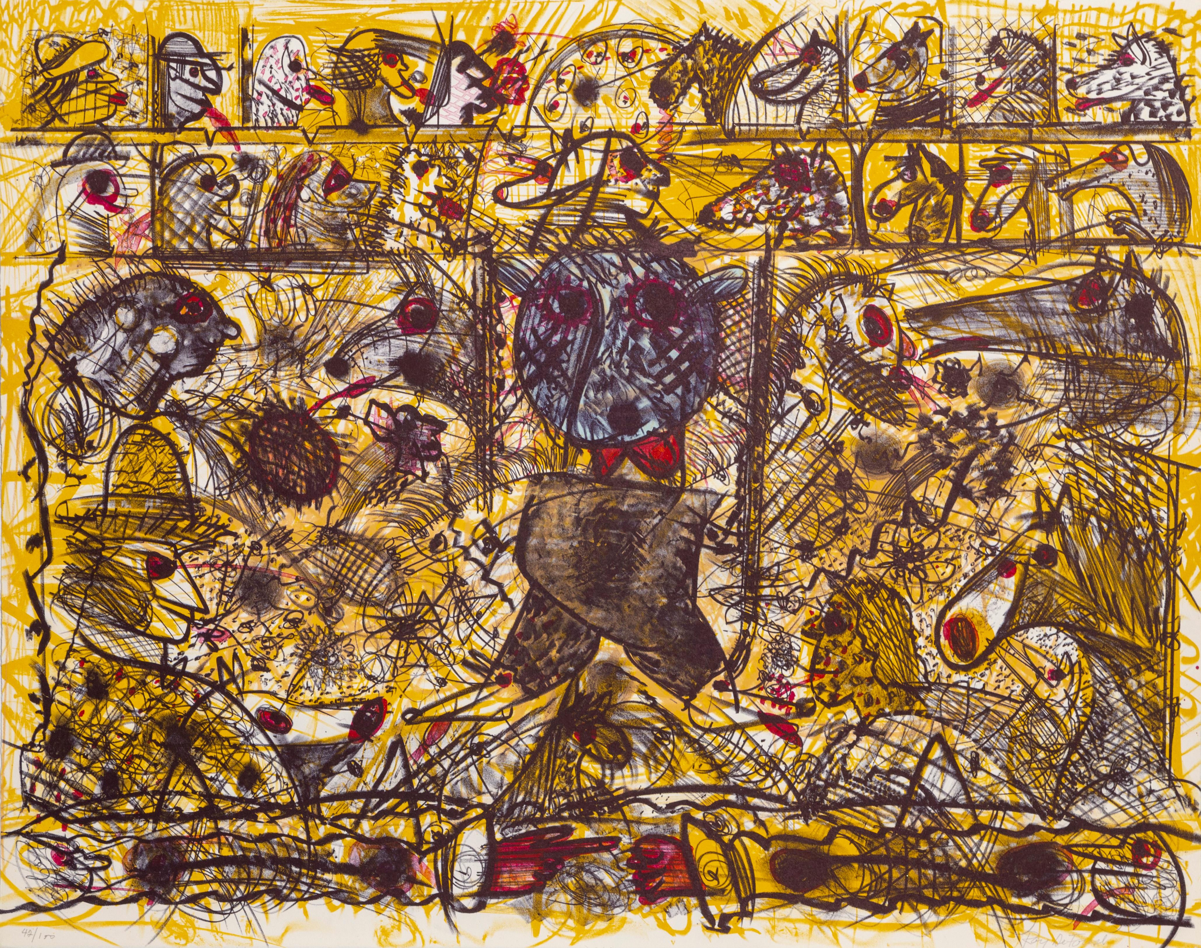 Artista: Roy De Forest, americano (1930-2007)
Titolo: Camminare
Anno: 1987
Medio: Litografia su Arches, firmata e numerata a matita
Edizione: 100
Dimensioni: 24,5 x 31 pollici (62,23 x 78,74 cm)