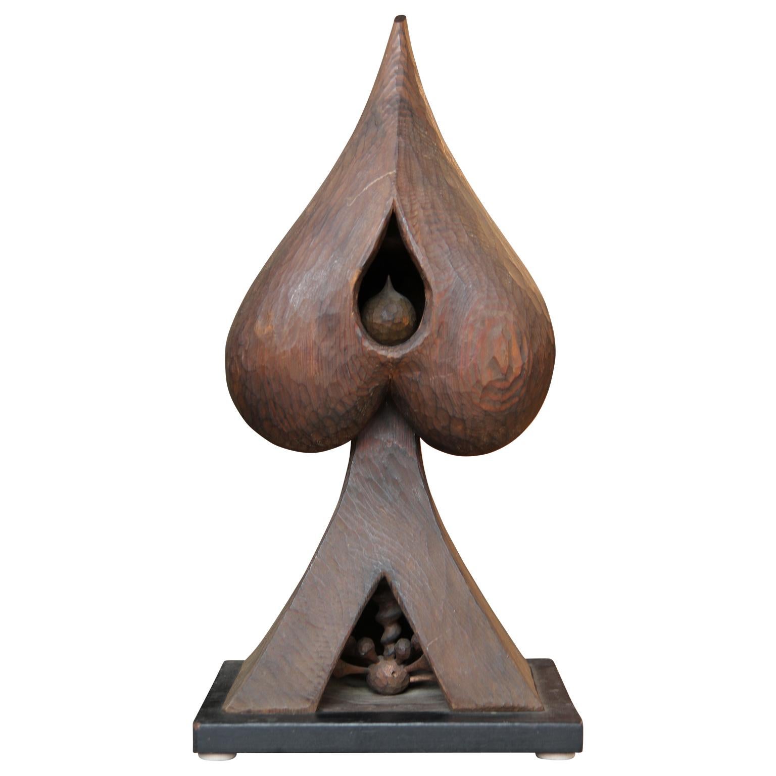Roy Fridge Abstract Sculpture - Modern Abstract Texas Surrealist Carved Wooden Spade Sculpture