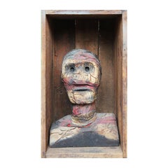 Modern Texas Mixed Media Sculpture of a Mummified Portrait Bust in a Box / Crate