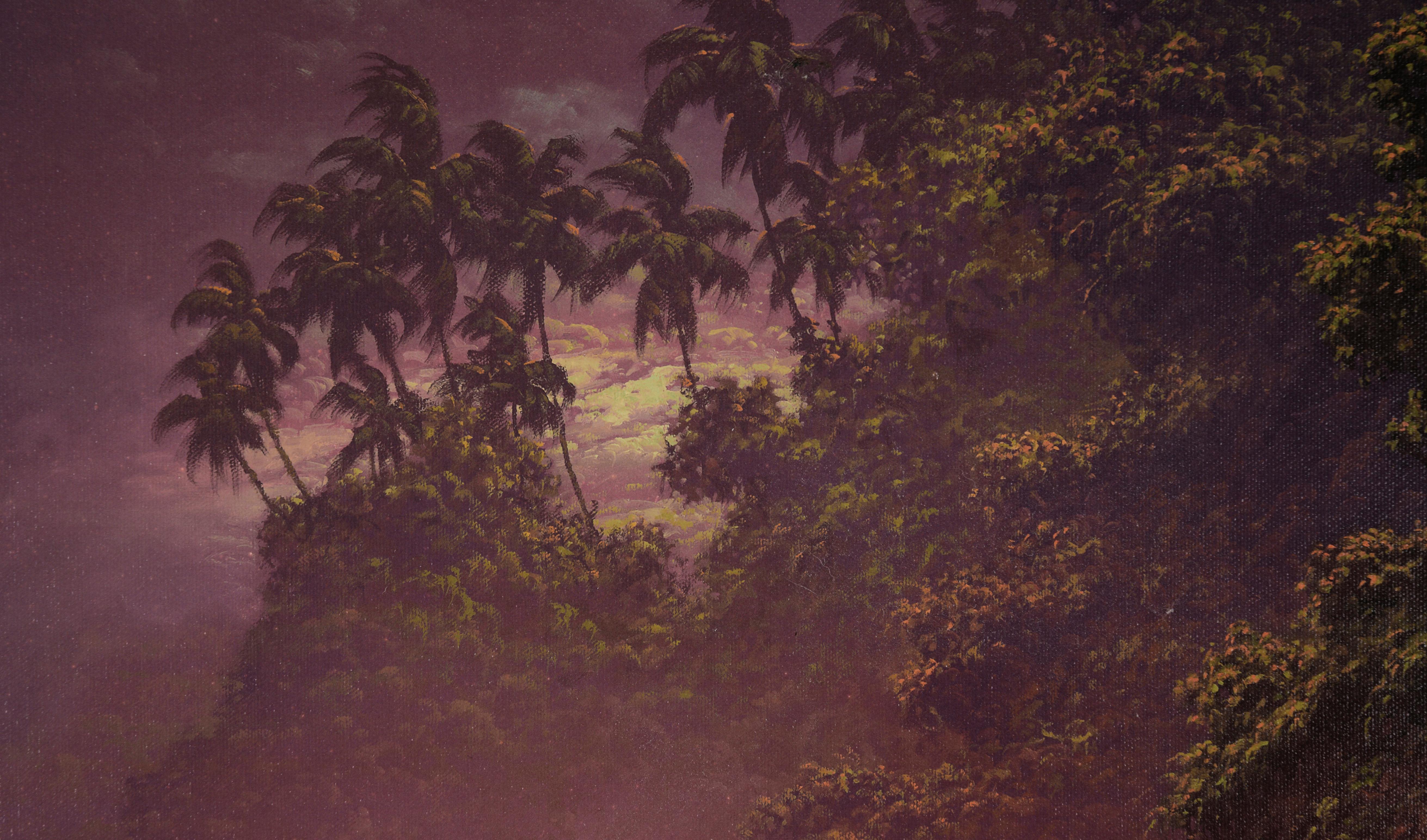 « Only a Dream Away », paysage hawaïen augmenté à la main sur toile de giclée dans un cadre Koa en vente 1