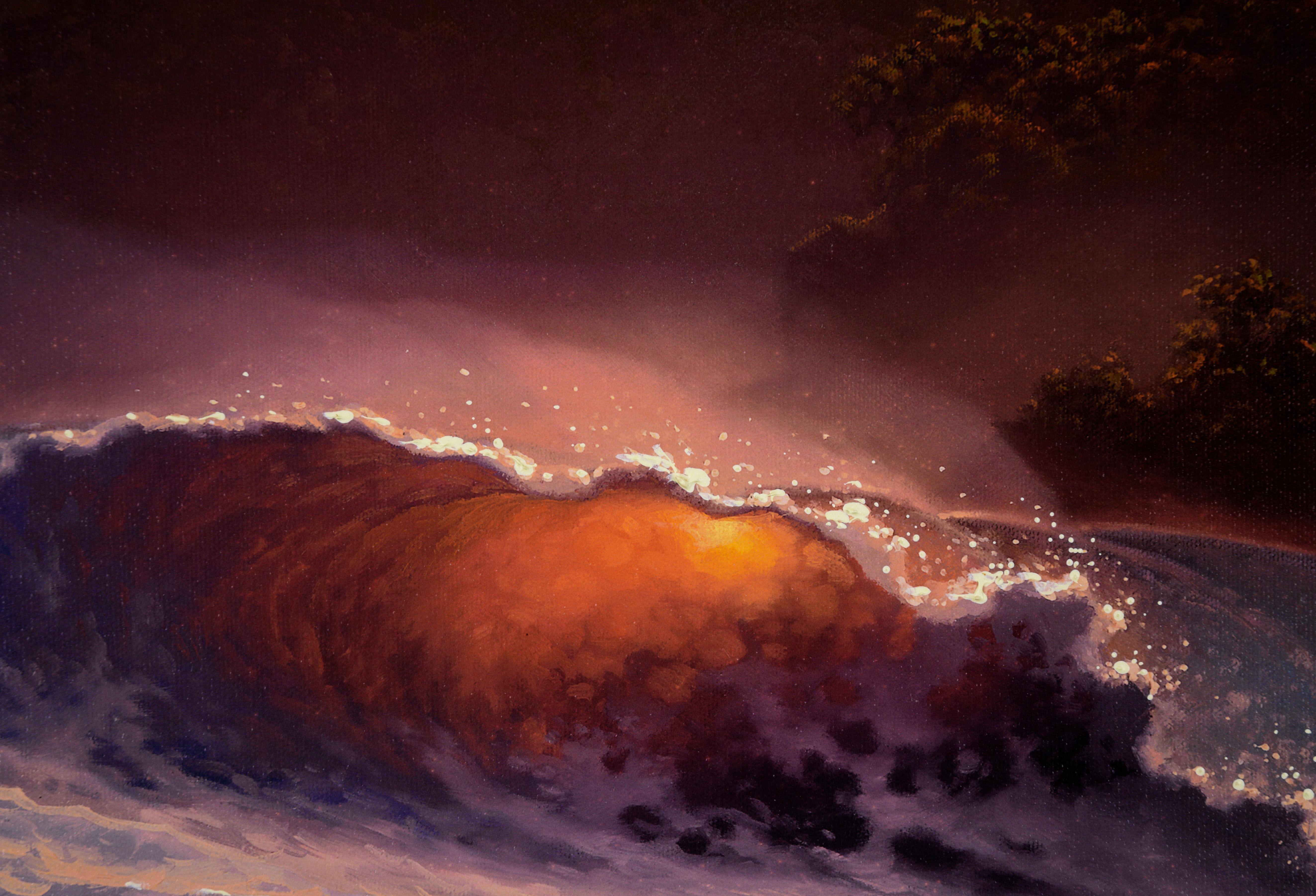 « Only a Dream Away », paysage hawaïen augmenté à la main sur toile de giclée dans un cadre Koa en vente 3