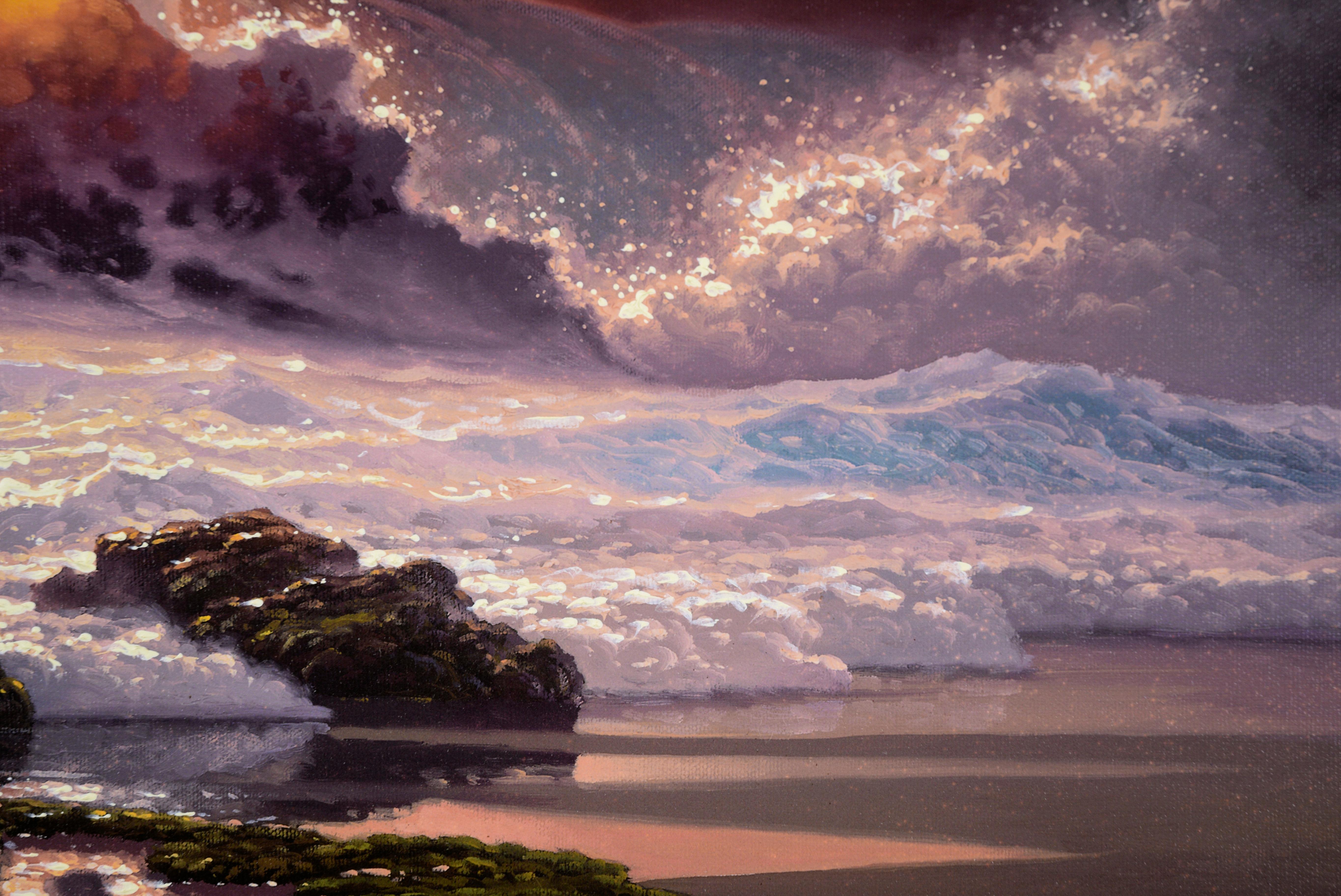 « Only a Dream Away », paysage hawaïen augmenté à la main sur toile de giclée dans un cadre Koa en vente 4