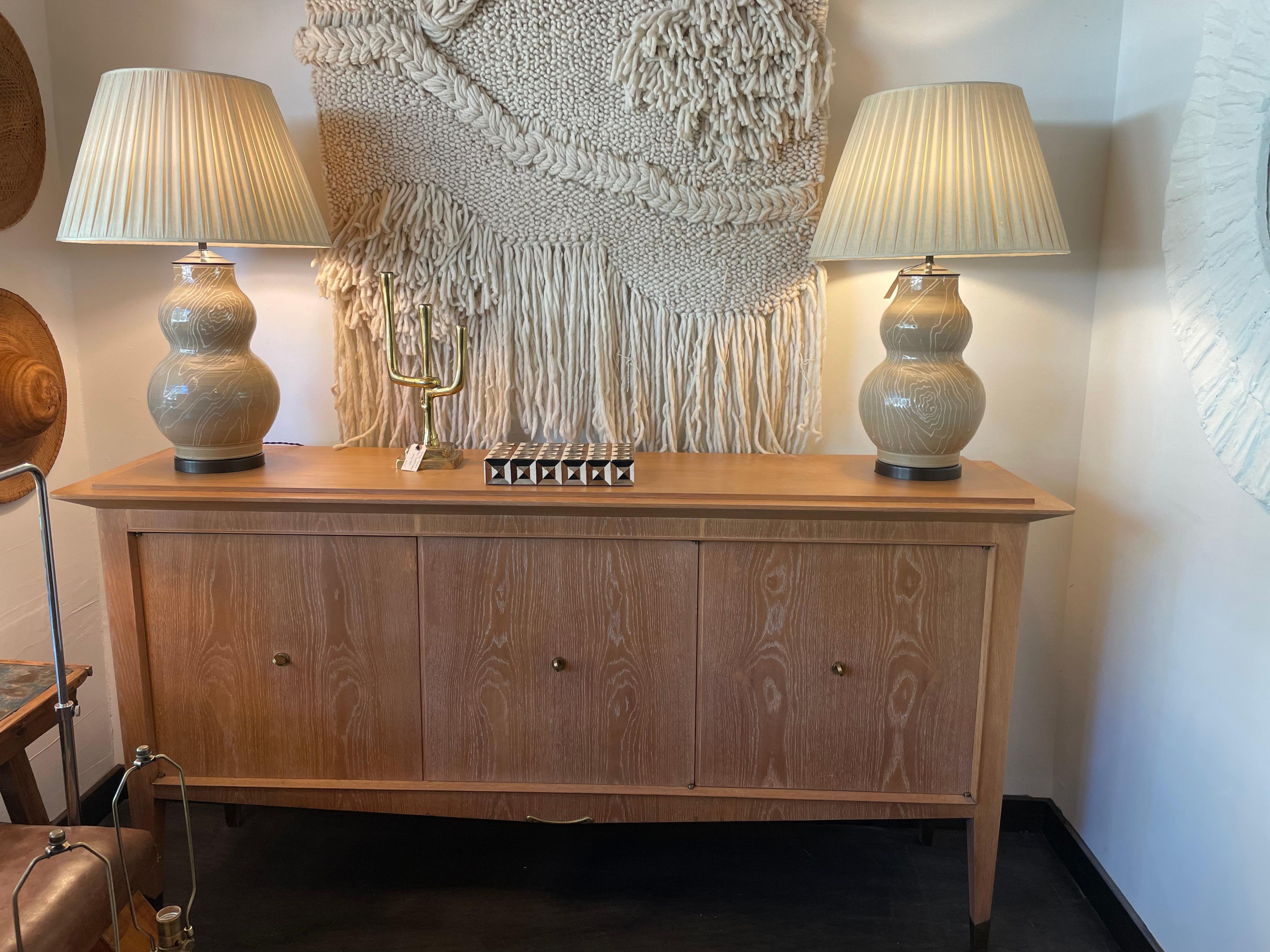 Organic Modern Roy Hamilton Signed Ceramic Table Lamps, Pair