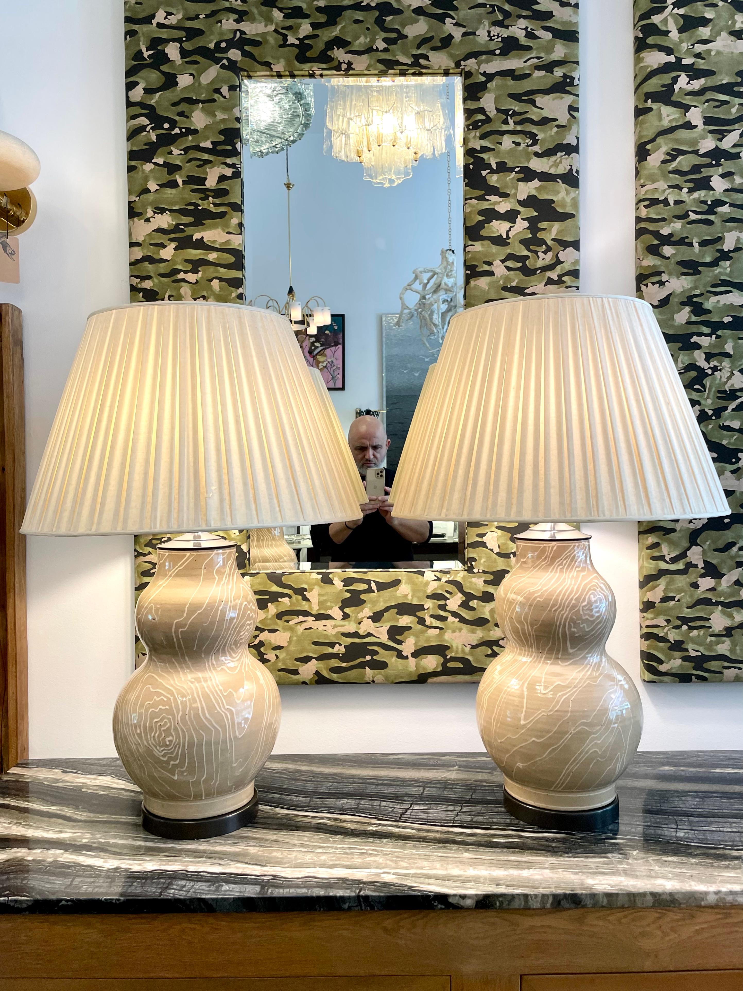 Roy Hamilton Signed Ceramic Table Lamps, Pair In Good Condition In North Miami, FL