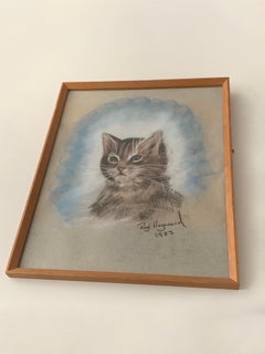 Portrait original au pastel d'un chaton tigré de Roy Hayward, 1983