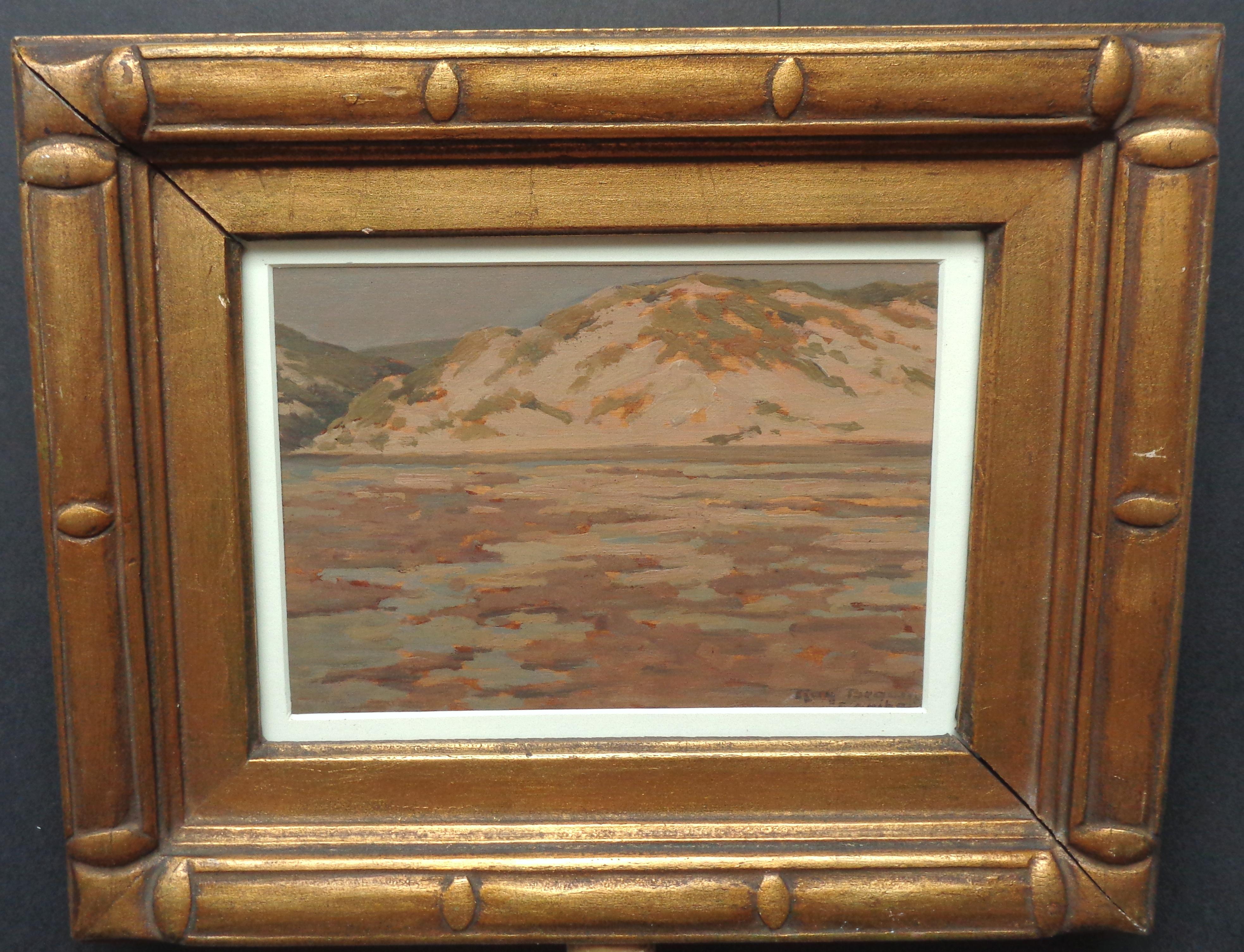 Una pintura al óleo sobre tabla del artista Roy Henry Brown posible escena del oeste. La pintura está bajo cristal. La imagen mide a simple vista 5 x 7,25 y 10,25 x 12,50 enmarcada tal cual. El cuadro se ve muy limpio en el marco original, que